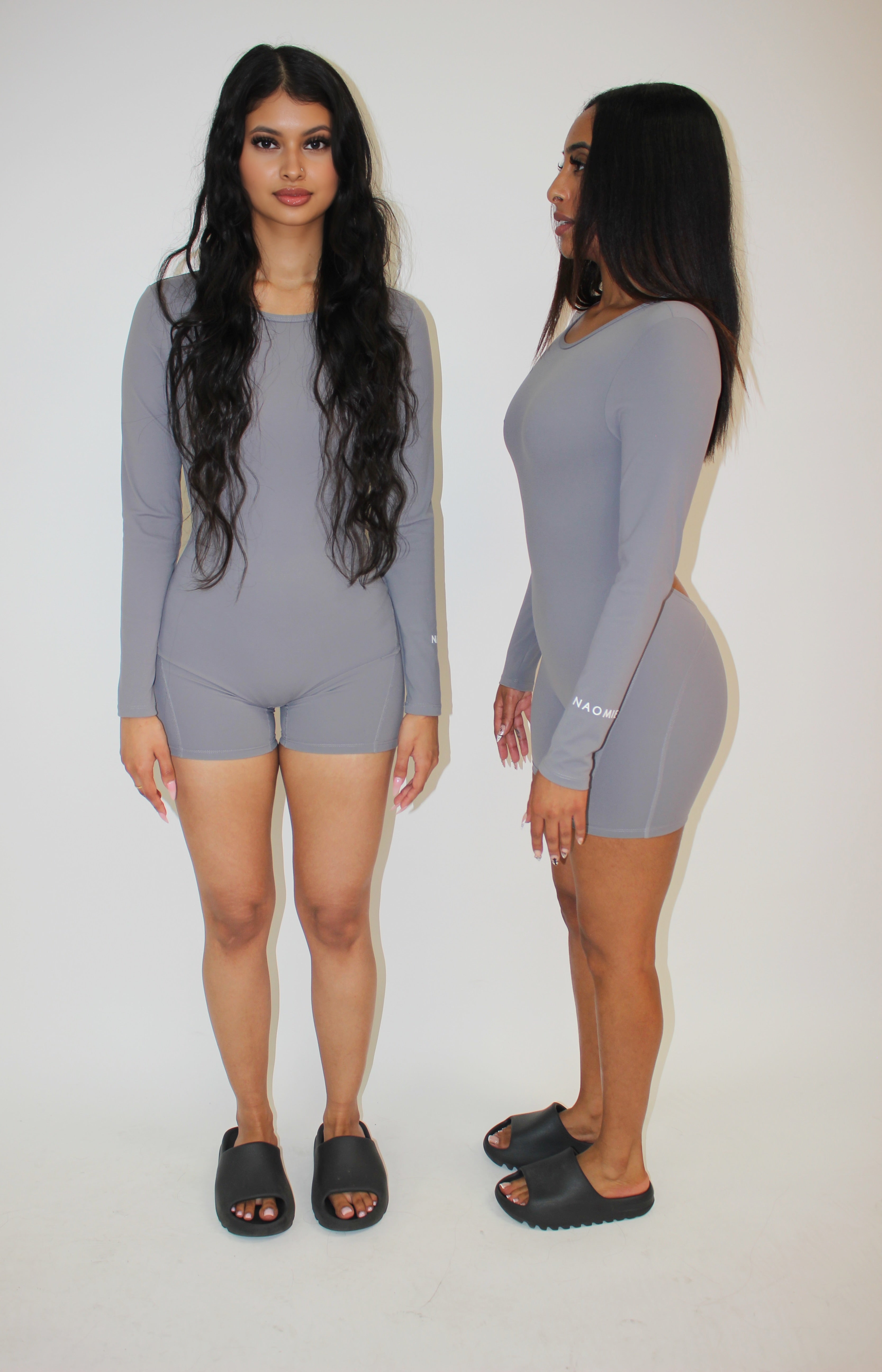 Long Sleeve Shorts Romper Gray S